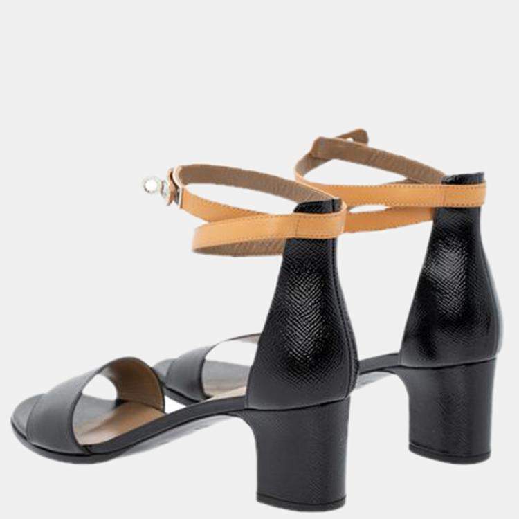 Pre Owned Hermes Tricolor Leather Manege Ankle Wrap Sandals Size EU 39