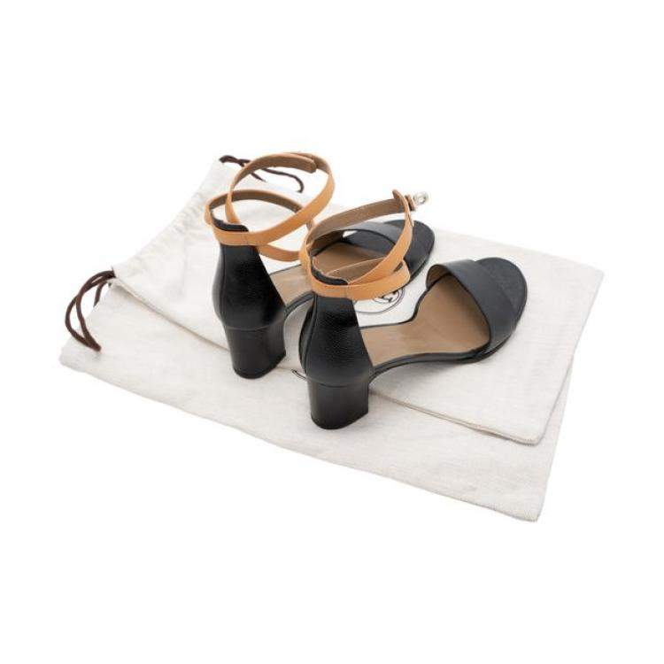 Pre Owned Hermes Tricolor Leather Manege Ankle Wrap Sandals Size EU 39