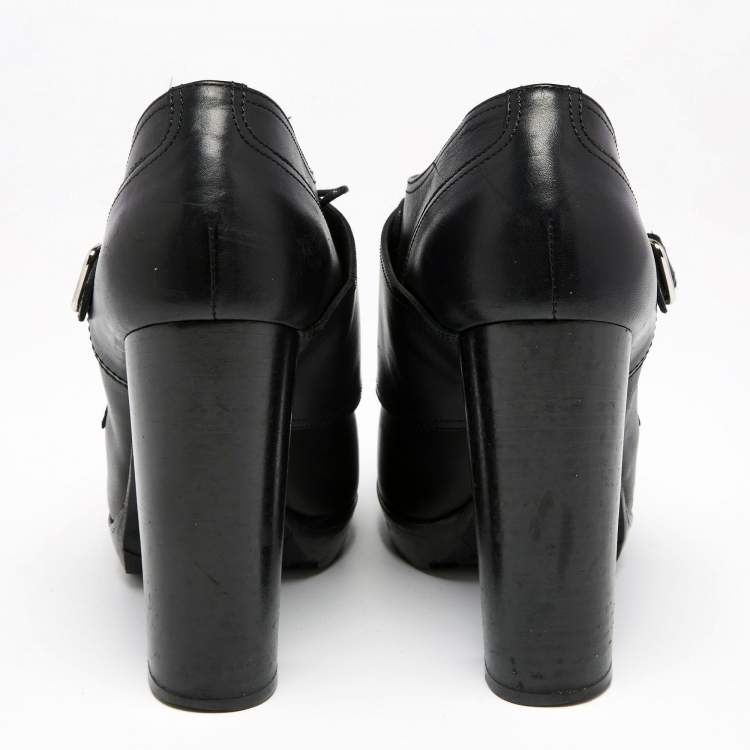 Pre Owned Hermes Black Leather Monk Strap Booties Size 39
