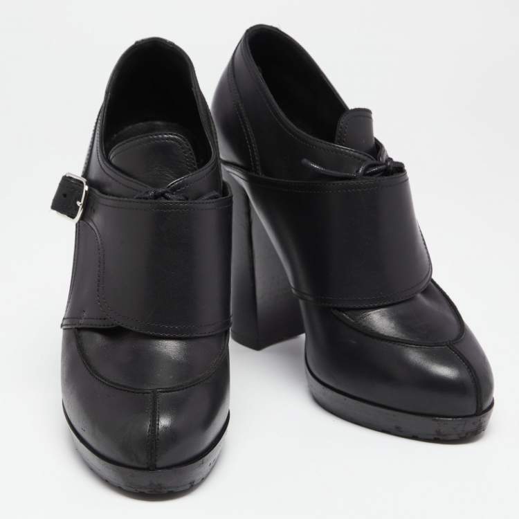 Pre Owned Hermes Black Leather Monk Strap Booties Size 39