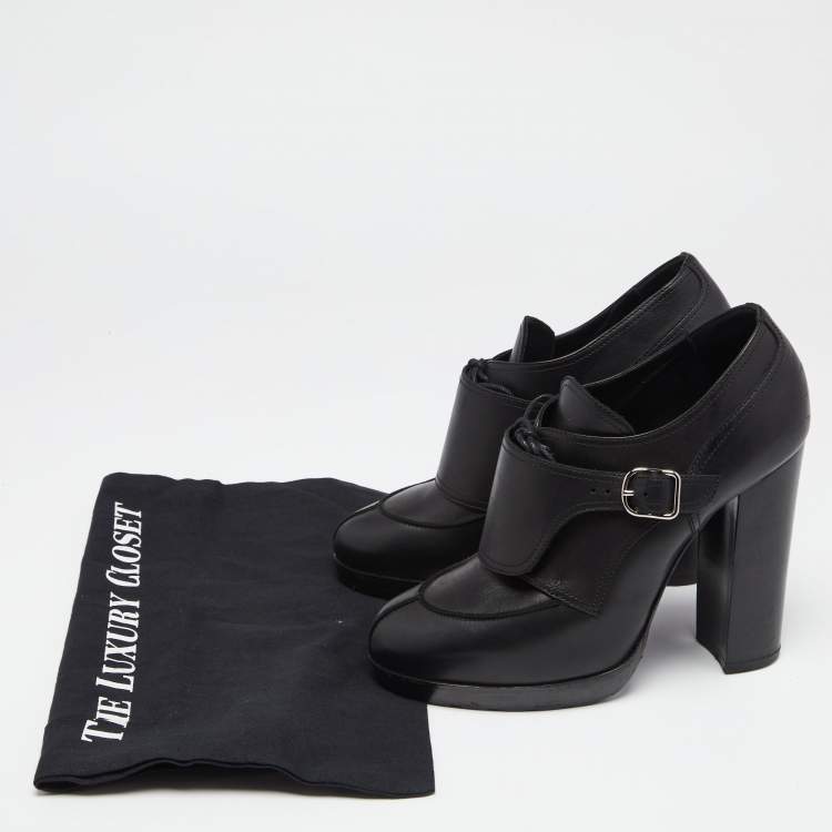 Pre Owned Hermes Black Leather Monk Strap Booties Size 39