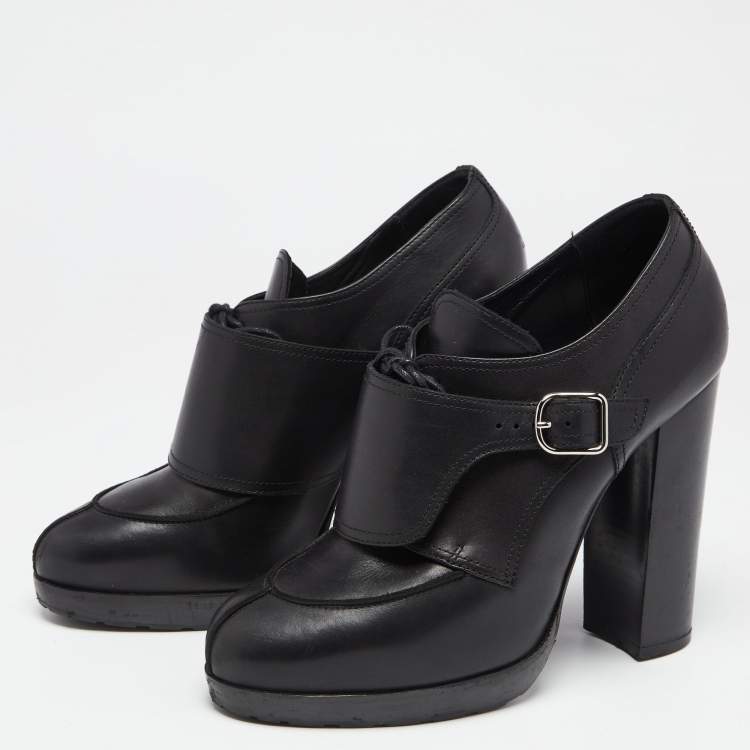 Pre Owned Hermes Black Leather Monk Strap Booties Size 39