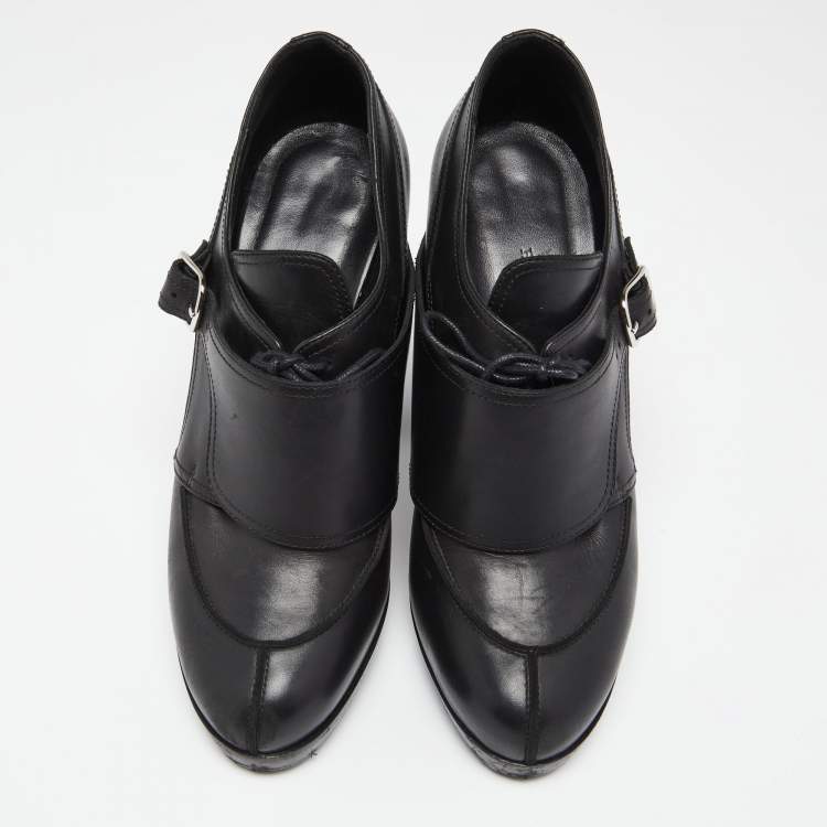 Pre Owned Hermes Black Leather Monk Strap Booties Size 39