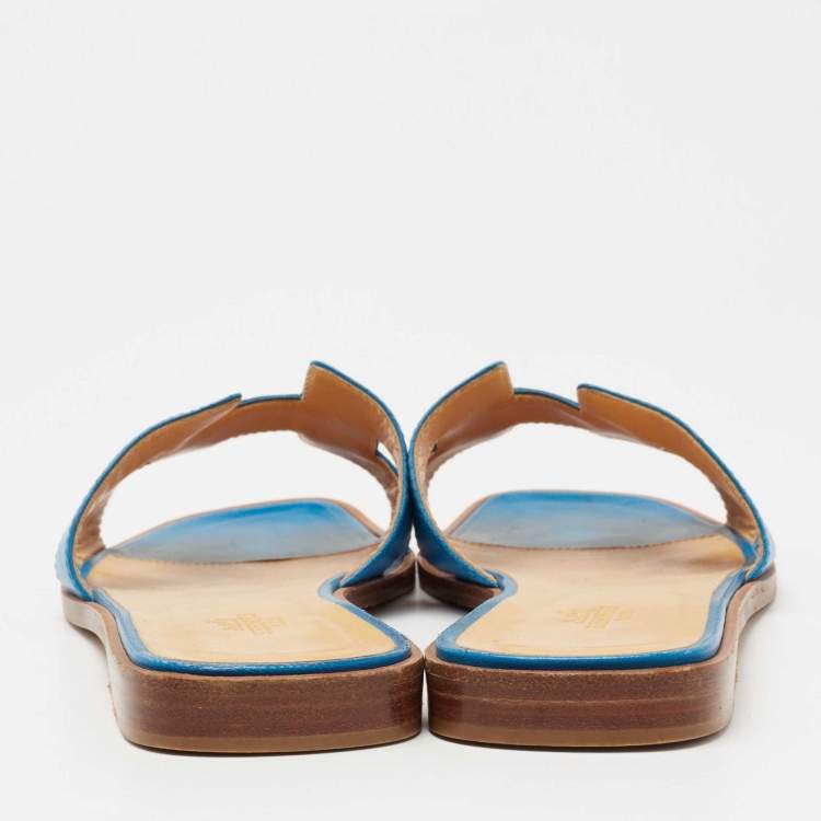 مملوكة مسبقًا Hermes Blue Leather Oran Flat Slides Size 40 