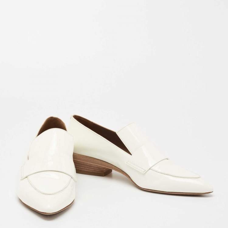Pre Owned Hermes Off White Patent Leather Loafers Size 40