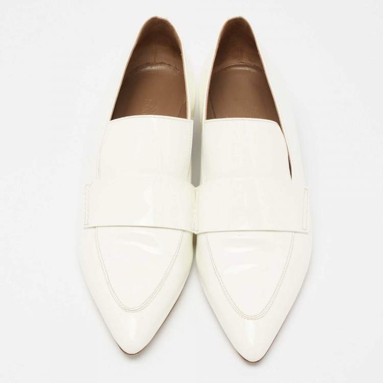 Pre Owned Hermes Off White Patent Leather Loafers Size 40