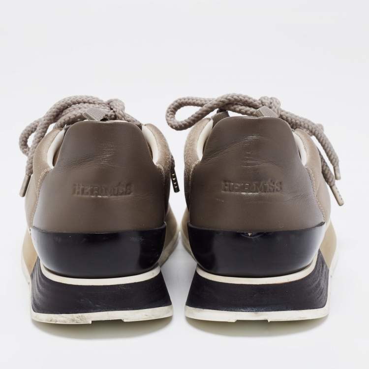 Pre Owned Hermes Tri Color Fabric, Suede and Leather Miles Low-Top Sneakers Size 37