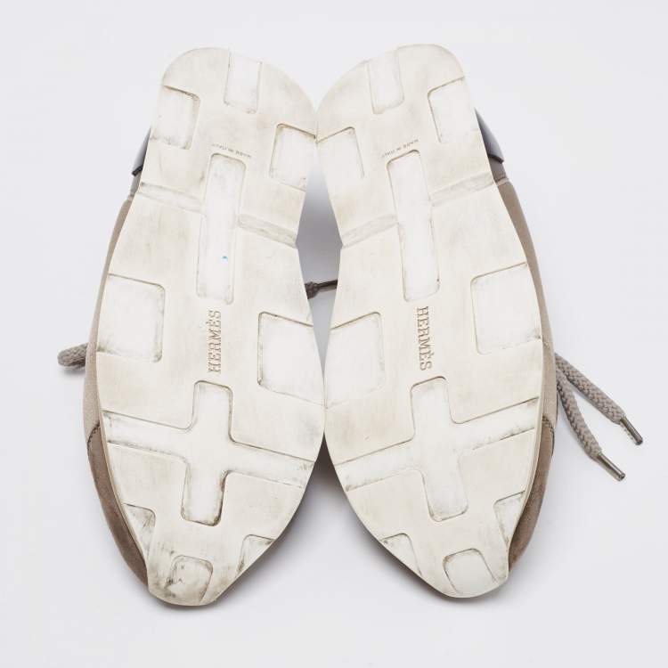 Pre Owned Hermes Tri Color Fabric, Suede and Leather Miles Low-Top Sneakers Size 37