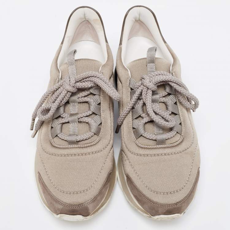 Pre Owned Hermes Tri Color Fabric, Suede and Leather Miles Low-Top Sneakers Size 37