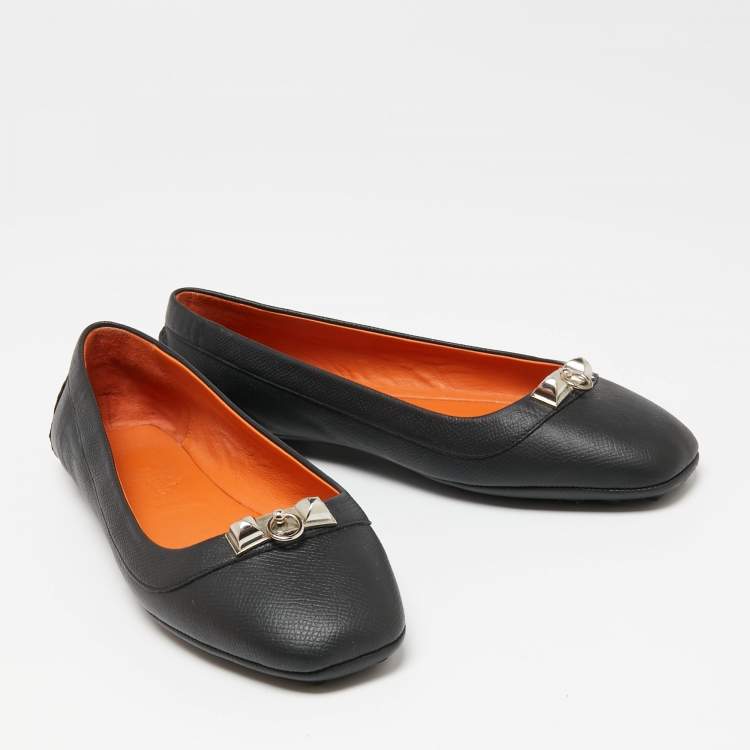 Pre Owned Hermès Black Leather Liberty Ballet Flats Size 37.5