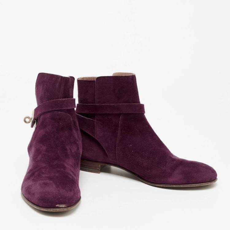Pre Owned Hermes Purple Suede Neo Ankle Boots Size 38