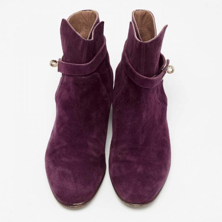 Pre Owned Hermes Purple Suede Neo Ankle Boots Size 38