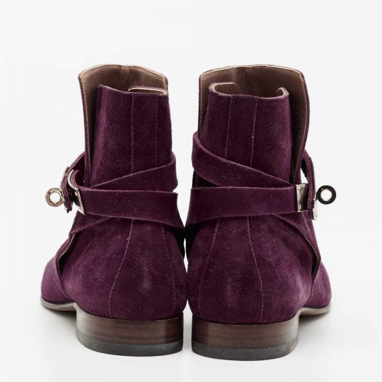 Pre Owned Hermes Purple Suede Neo Ankle Boots Size 38