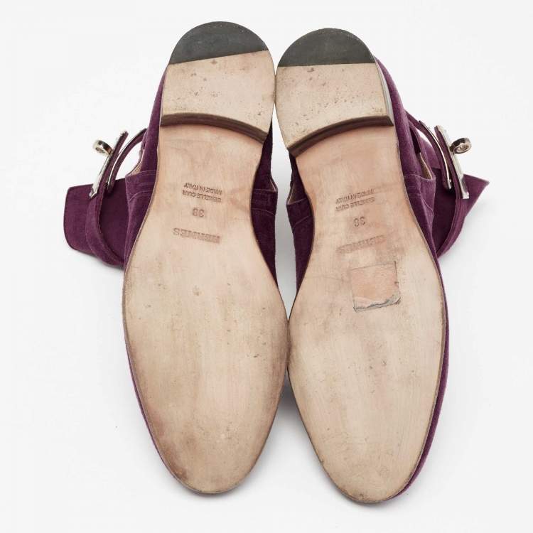 Pre Owned Hermes Purple Suede Neo Ankle Boots Size 38