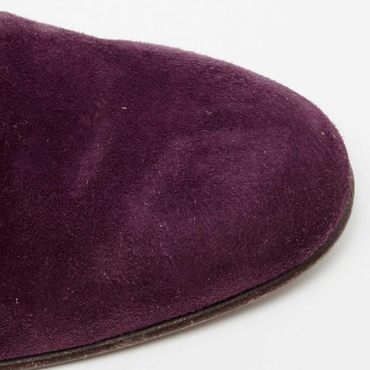 Pre Owned Hermes Purple Suede Neo Ankle Boots Size 38