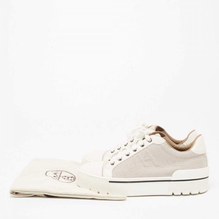 Pre Owned Hermes Cream Leather And Canvas Voltage Sneakers Size 39