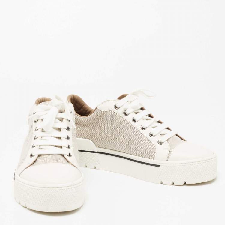 Pre Owned Hermes Cream Leather And Canvas Voltage Sneakers Size 39