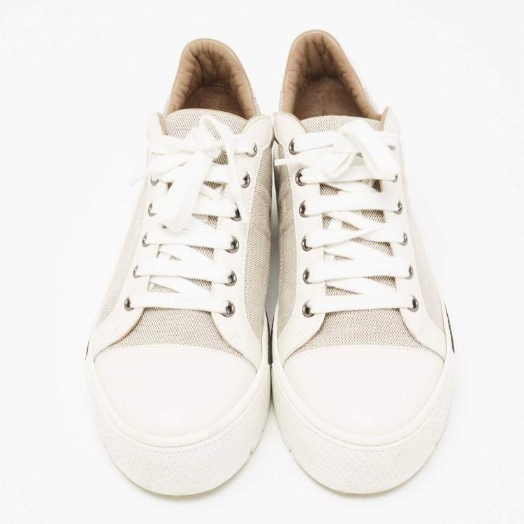 Pre Owned Hermes Cream Leather And Canvas Voltage Sneakers Size 39
