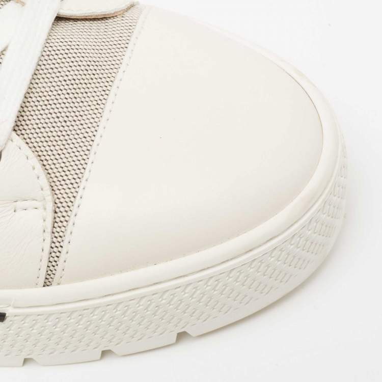 Pre Owned Hermes Cream Leather And Canvas Voltage Sneakers Size 39