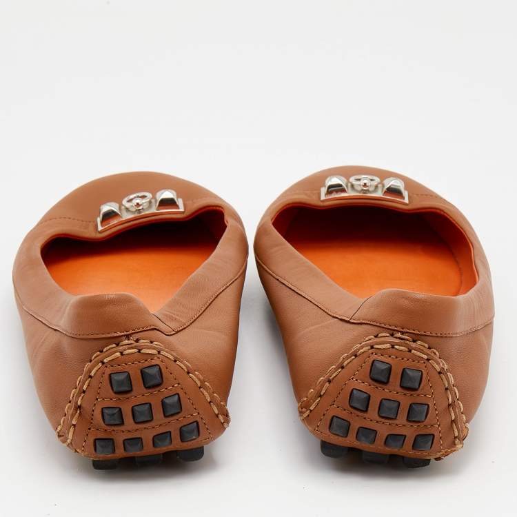 Pre Owned Hermes Brown Leather Liberty Ballet Flats Size 40