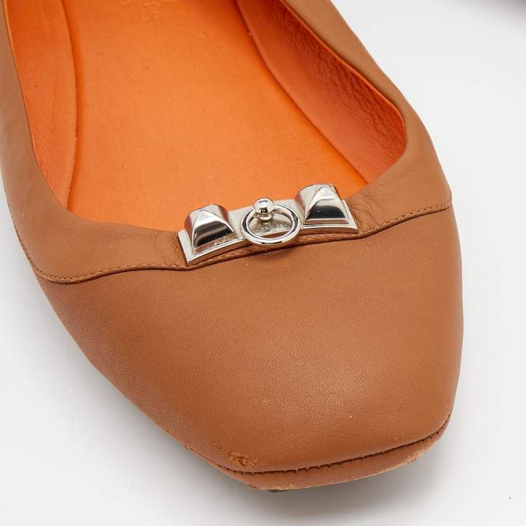 Pre Owned Hermes Brown Leather Liberty Ballet Flats Size 40