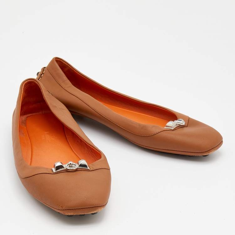Pre Owned Hermes Brown Leather Liberty Ballet Flats Size 40