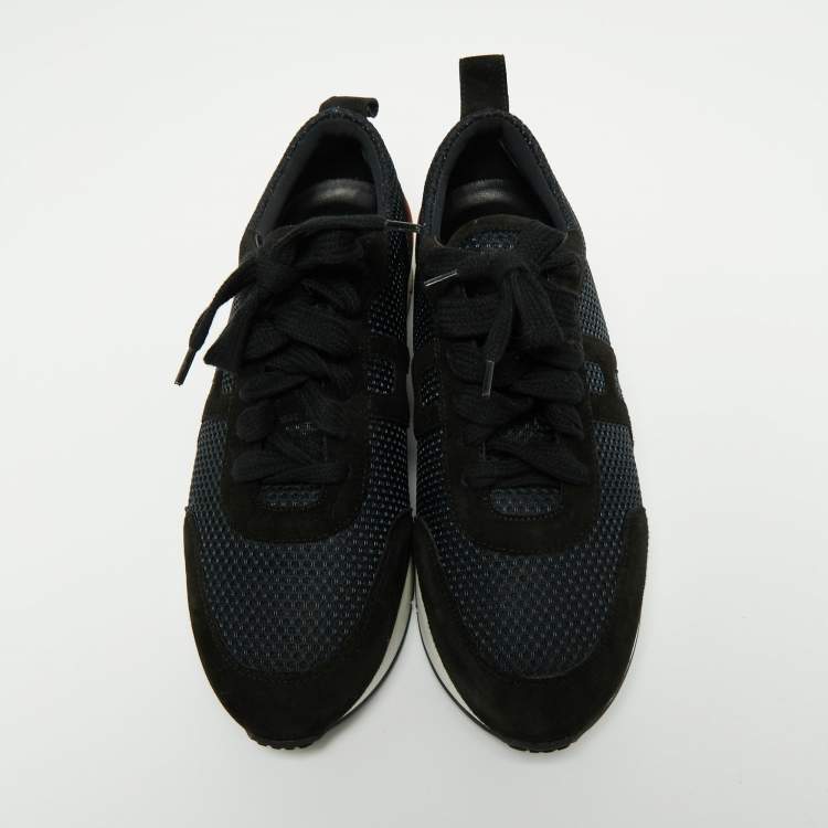 Pre Owned Hermes Navy Blue Suede And Leather Lace Up Sneakers Size 37
