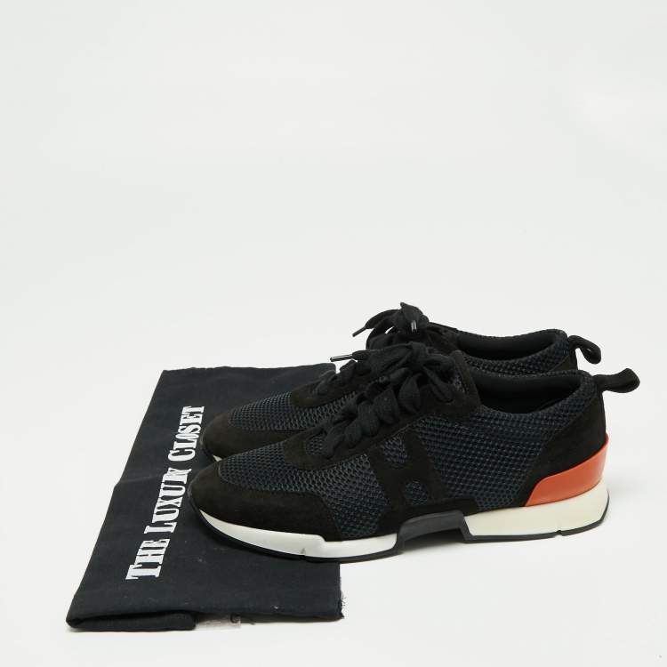 Pre Owned Hermes Navy Blue Suede And Leather Lace Up Sneakers Size 37