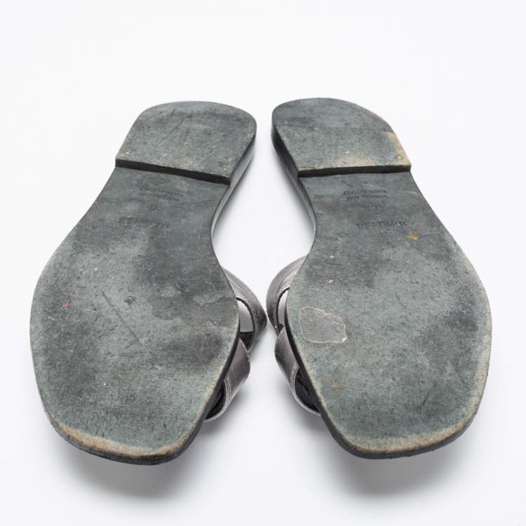 Pre Owned Hermes Silver Leather Oran  Sandals Size 40.5