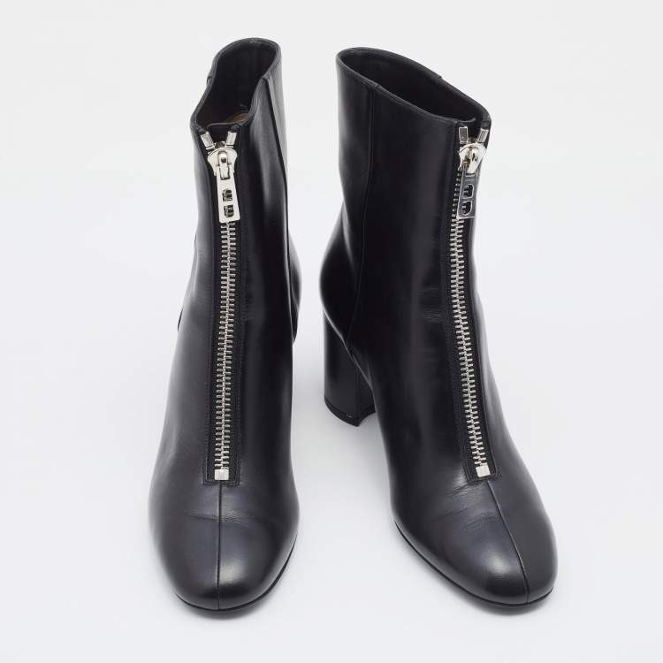مملوكة مسبقًا Hermes Black Leather New York 70 Zipper Ankle Boots Size 38