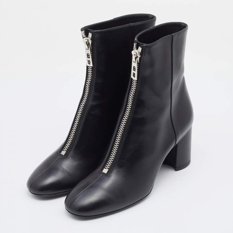 مملوكة مسبقًا Hermes Black Leather New York 70 Zipper Ankle Boots Size 38