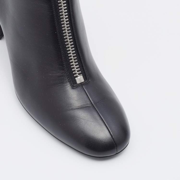 مملوكة مسبقًا Hermes Black Leather New York 70 Zipper Ankle Boots Size 38