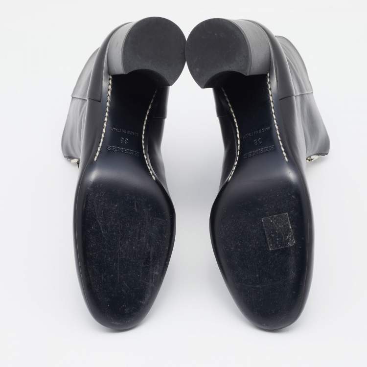 مملوكة مسبقًا Hermes Black Leather New York 70 Zipper Ankle Boots Size 38