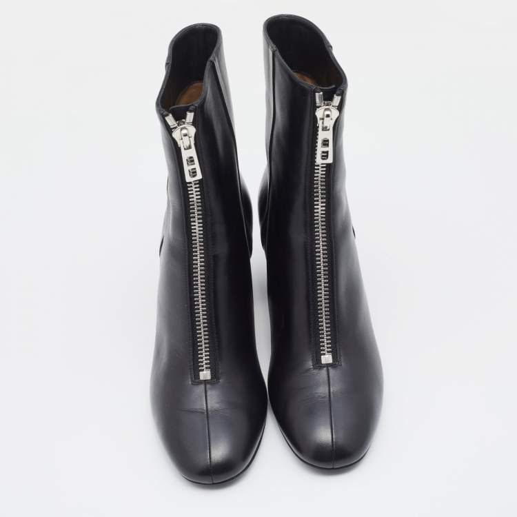 مملوكة مسبقًا Hermes Black Leather New York 70 Zipper Ankle Boots Size 38