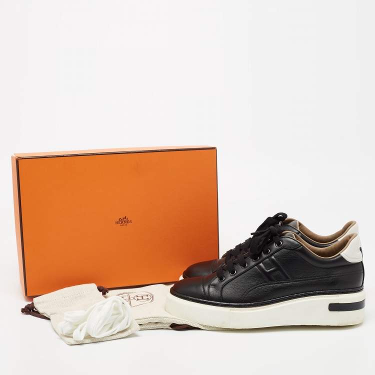 Pre Owned Hermes Black Leather Quicker Sneakers Size 39