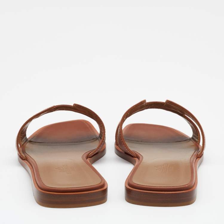 Pre Owned Hermes Brown Leather Oran Flats Size 39