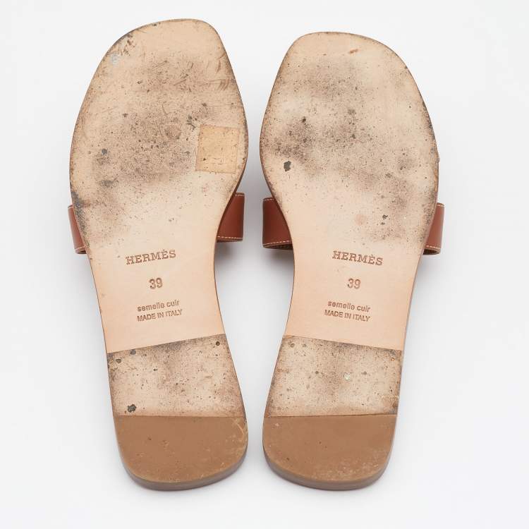 Pre Owned Hermes Brown Leather Oran Flats Size 39