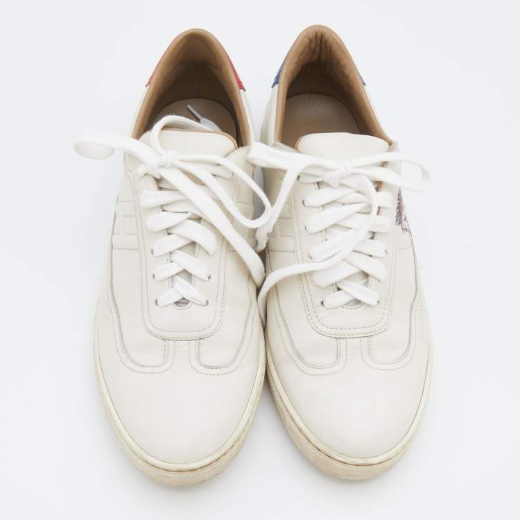 Pre Owned Hermés White Pégase Pop Print Leather Quicker Low Top Sneakers Size 39