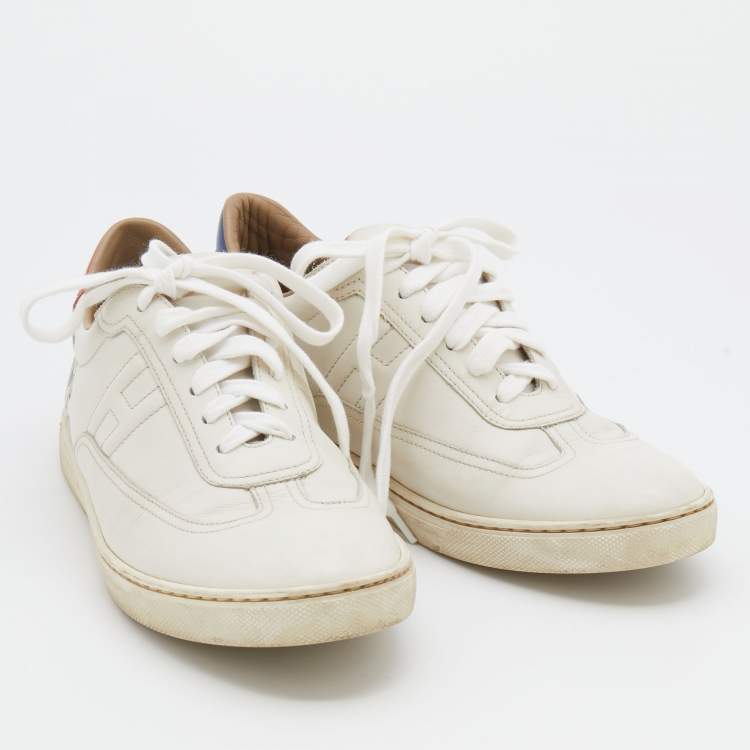 Pre Owned Hermés White Pégase Pop Print Leather Quicker Low Top Sneakers Size 39