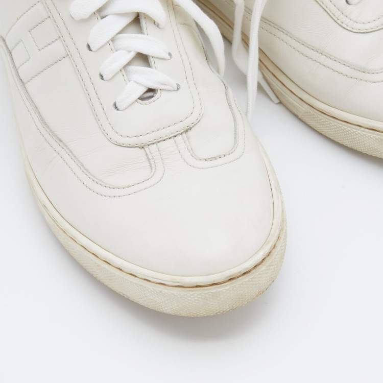 Pre Owned Hermés White Pégase Pop Print Leather Quicker Low Top Sneakers Size 39