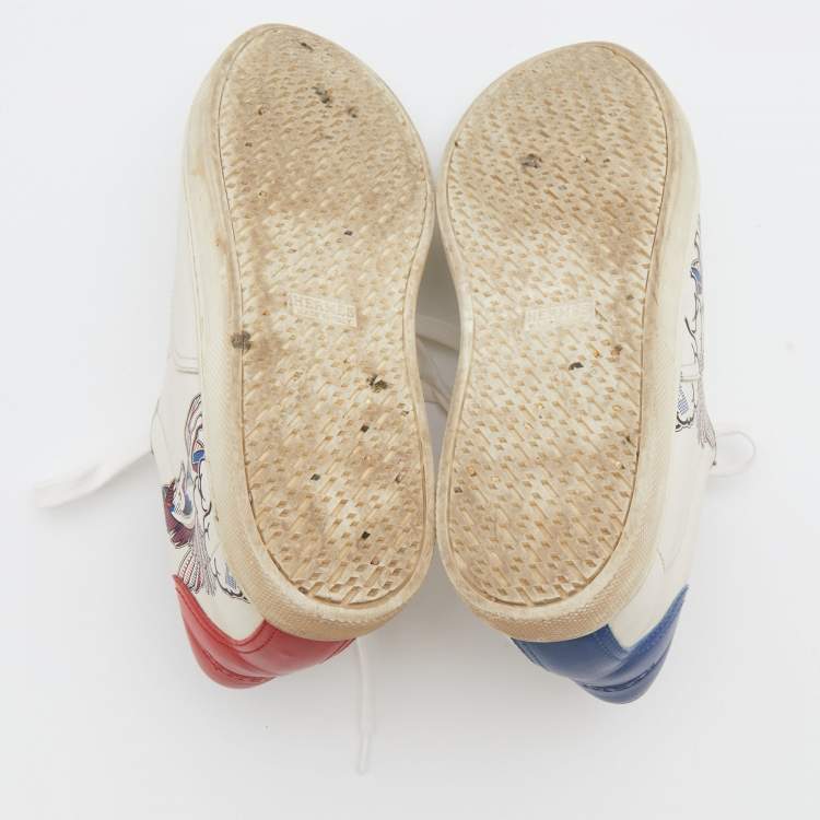 Pre Owned Hermés White Pégase Pop Print Leather Quicker Low Top Sneakers Size 39
