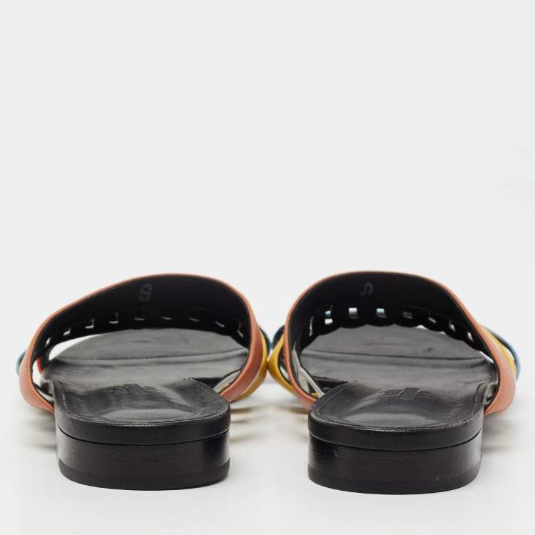 Pre Owned Hermès Multicolor Leather Amalfi Flats Slides Size 38.5