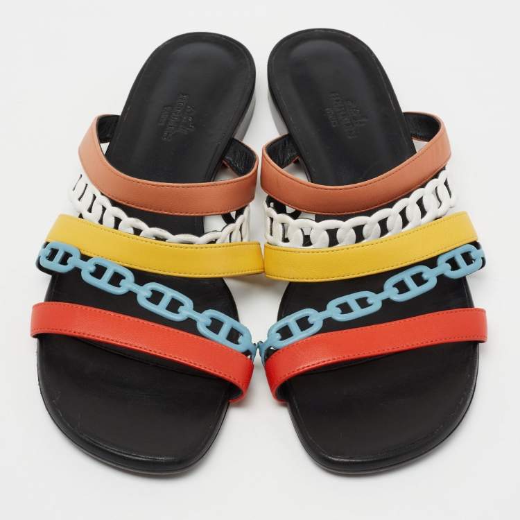 Pre Owned Hermès Multicolor Leather Amalfi Flats Slides Size 38.5