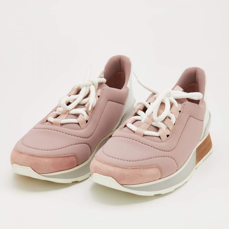 Pre Owned Hermes Multicolor Neoprene/Leather and Suede Miles Lace Up Sneakers Size 38.5
