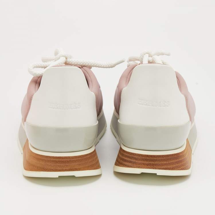 Pre Owned Hermes Multicolor Neoprene/Leather and Suede Miles Lace Up Sneakers Size 38.5