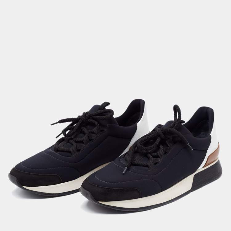 Pre Owned Hermes Tricolor Leather And Fabric Miles Lace Up Sneakers Size 38.5