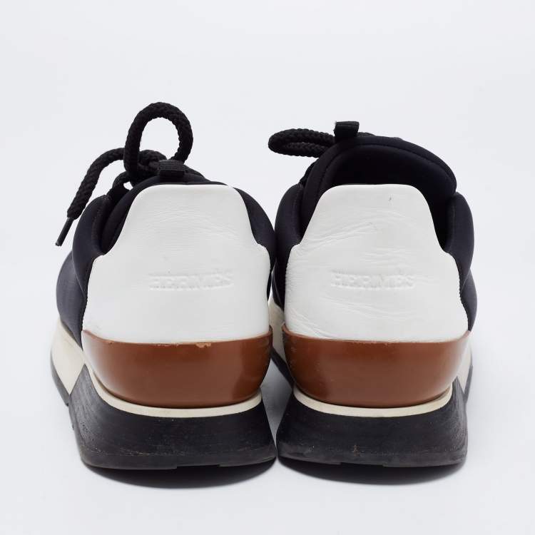 Pre Owned Hermes Tricolor Leather And Fabric Miles Lace Up Sneakers Size 38.5