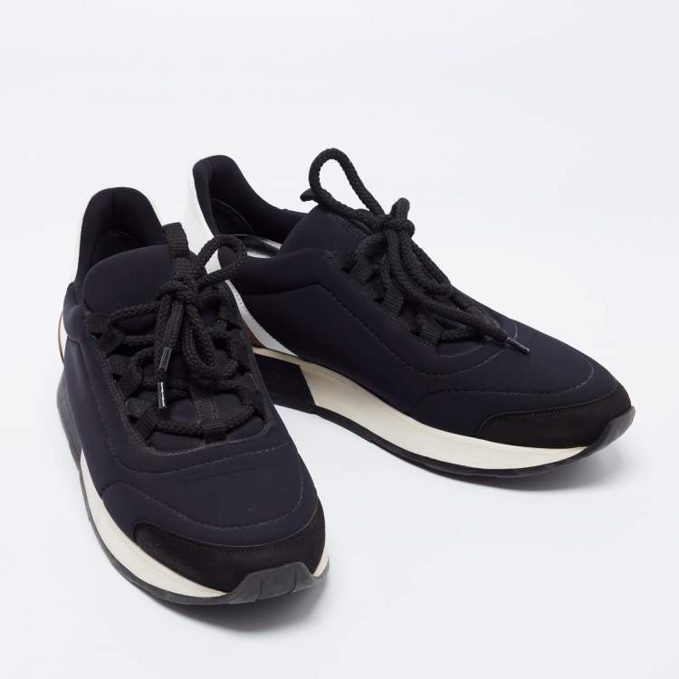 Pre Owned Hermes Tricolor Leather And Fabric Miles Lace Up Sneakers Size 38.5