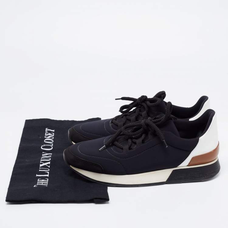 Pre Owned Hermes Tricolor Leather And Fabric Miles Lace Up Sneakers Size 38.5