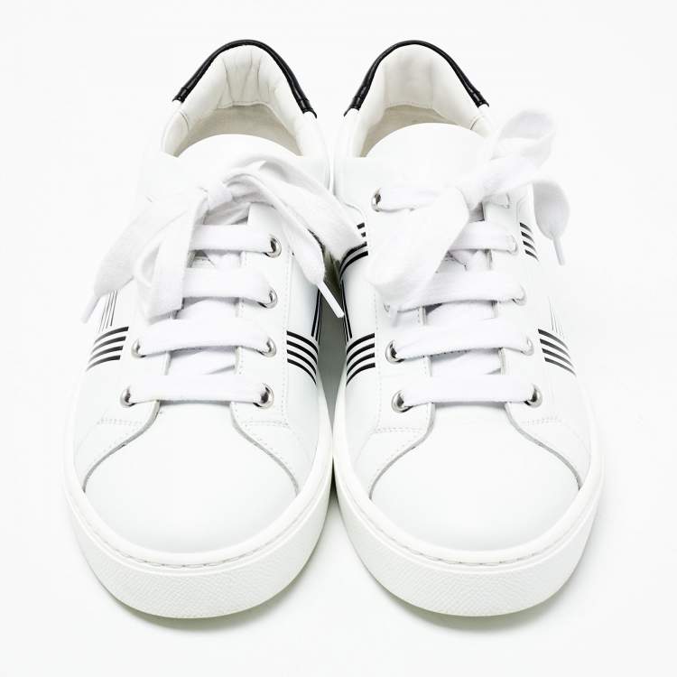 Pre Owned Hermes White/Black Leather Avantage Low Top Sneakers Size 38.5